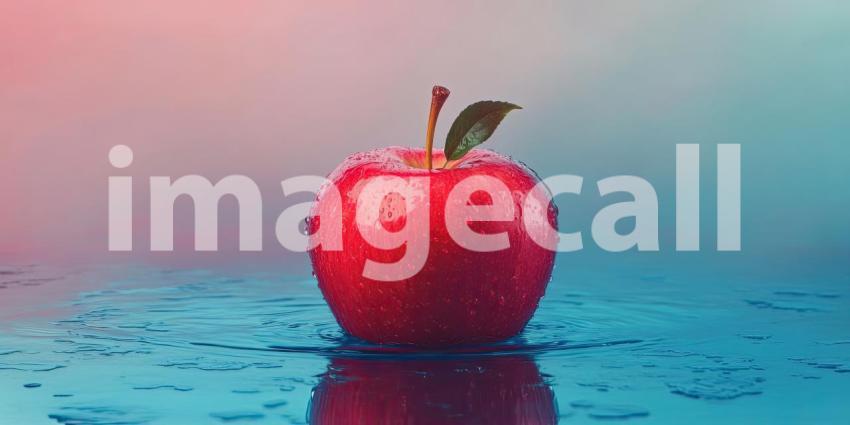 Minimalist Still Life with a Single Red Apple Resting on a Concrete Floor Bathed in Sunlight