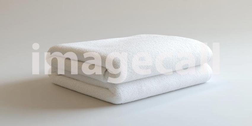 Soft and Plush White Bath Towel Folded and Draped on a Surface with Sunlight Casting Shadows for Home Decor, Spa, and Relaxation Concepts