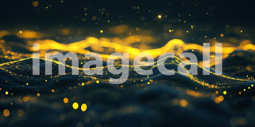 Abstract Digital Landscape with Flowing Waves of Glowing Particles and a Dark Background for Technology, Sci-Fi, and Modern Designs