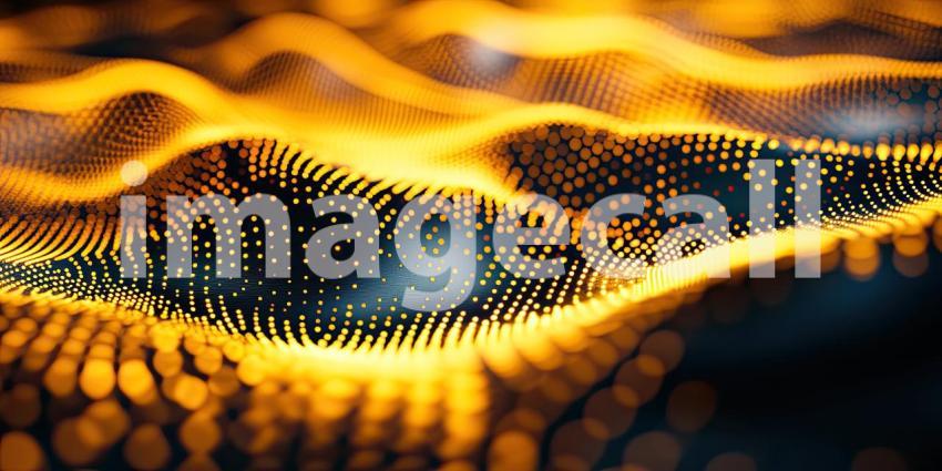 Abstract Digital Landscape with Flowing Waves of Glowing Particles and a Dark Background for Technology, Sci-Fi, and Modern Designs