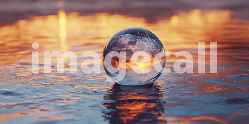Abstract Sphere Floating on a Vibrant Surface with Reflections of Color and Light for Art, Design, and Conceptual Photography