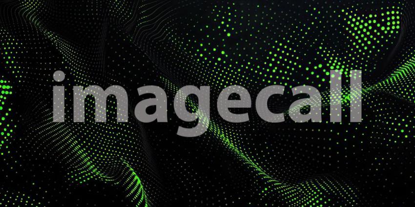 Abstract Digital Landscape with Wavy Lines of Glowing Green Dots on a Dark Background for Technology, Sci-Fi, and Modern Designs