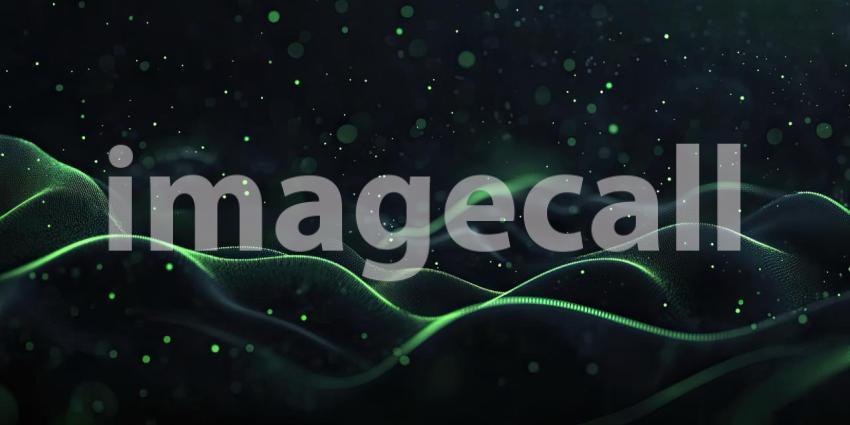 Abstract Digital Landscape with Wavy Lines of Glowing Green Dots on a Dark Background for Technology, Sci-Fi, and Modern Designs
