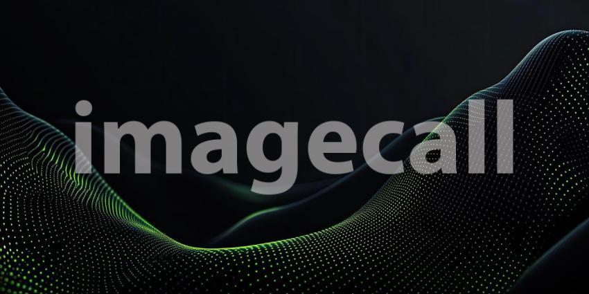 Abstract Digital Landscape with Wavy Lines of Glowing Green Dots on a Dark Background for Technology, Sci-Fi, and Modern Designs