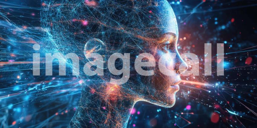 Harmony of Future and Nature: Humanoid Robot Amidst Vibrant Pink Flowers in Surreal Cityscape