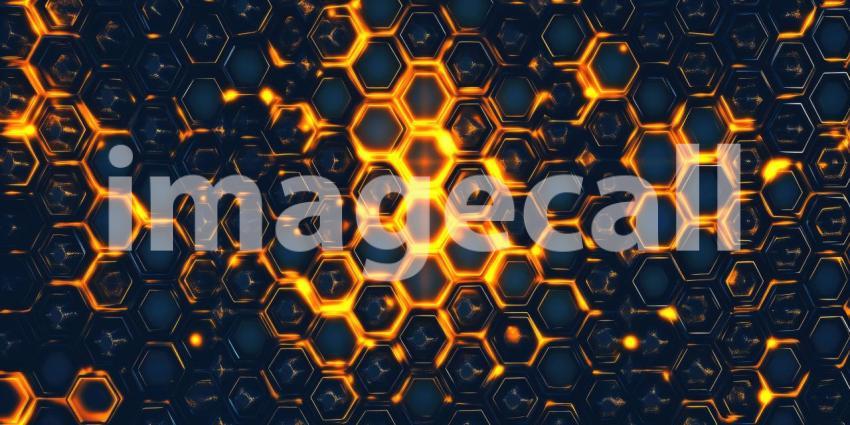 Abstract Hexagonal Grid with Glowing Orange Lights and Dark Shadows for Technology, Sci-Fi, and Modern Design Concepts