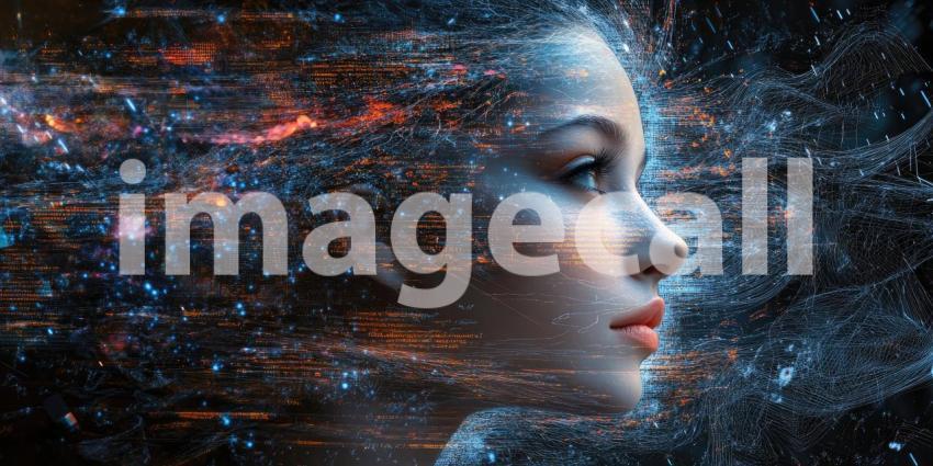 Harmony of Future and Nature: Humanoid Robot Amidst Vibrant Pink Flowers in Surreal Cityscape