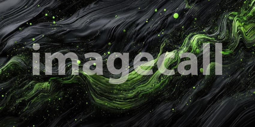 Abstract Digital Landscape with Wavy Lines of Glowing Green Dots on a Dark Background for Technology, Sci-Fi, and Modern Designs