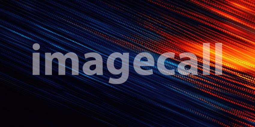 Abstract Digital Landscape with Flowing Waves of Glowing Orange and Blue Particles for Technology, Sci-Fi, and Modern Designs