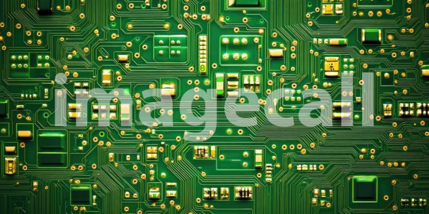 Intricate Circuit Board with Complex Network of Copper Traces and Electronic Components for Technology, Engineering, and Electronics Concepts