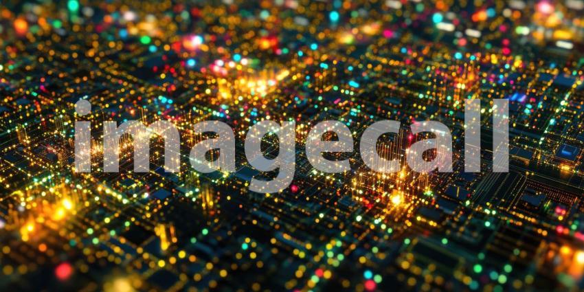 Intricate Circuit Board with Complex Network of Copper Traces and Electronic Components for Technology, Engineering, and Electronics Concepts