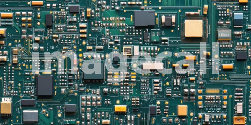 Intricate Circuit Board with Complex Network of Copper Traces and Electronic Components for Technology, Engineering, and Electronics Concepts