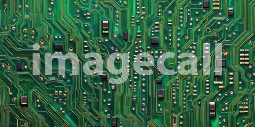 Intricate Circuit Board with Complex Network of Copper Traces and Electronic Components for Technology, Engineering, and Electronics Concepts