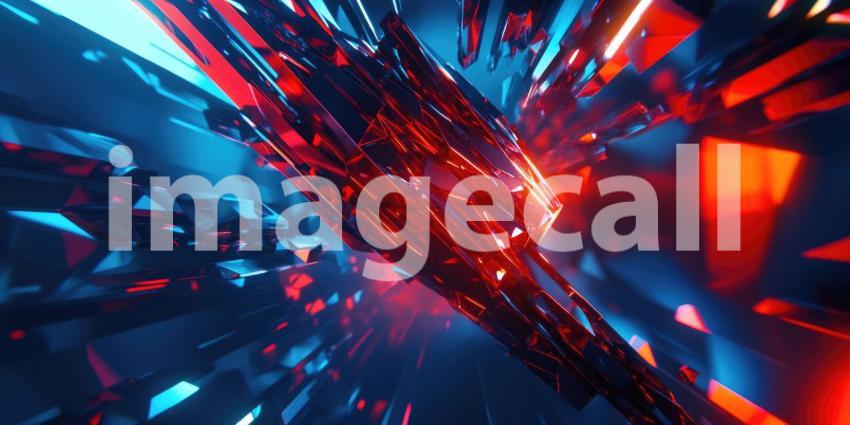 Abstract Geometric Composition with Intersecting Red and Blue Crystals and Glowing Lines for Futuristic, Sci-Fi, and Modern Designs