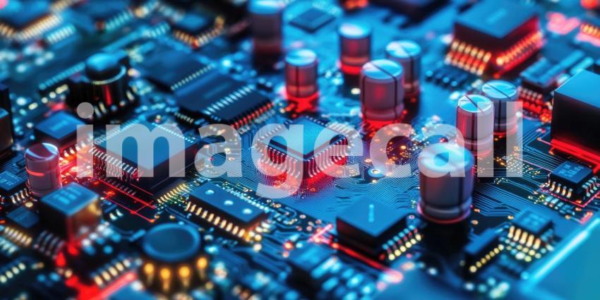 Intricate Circuit Board with Complex Network of Copper Traces and Electronic Components for Technology, Engineering, and Electronics Concepts