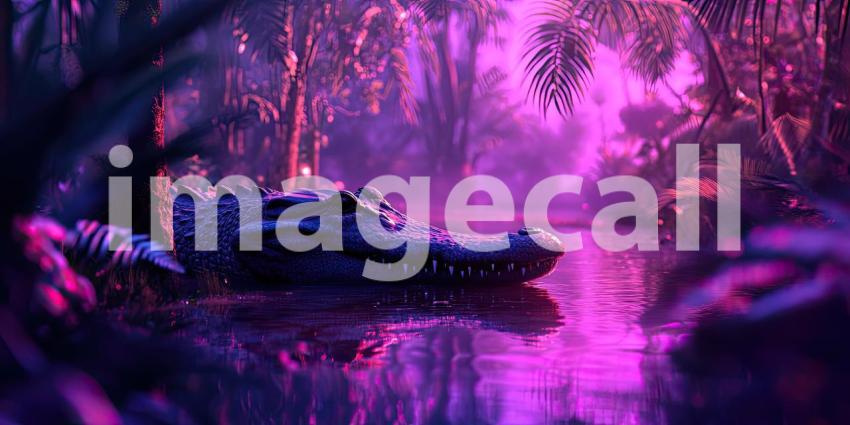 Juvenile Crocodile in Lush Swamp. Close-up portrait of a young reptile in a tropical wetland. Perfect for nature, wildlife, and exotic themes.