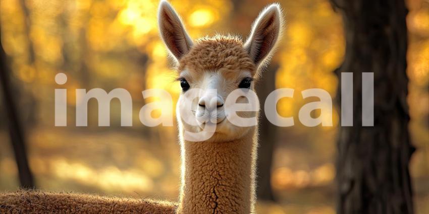 Portrait of a Curious Alpaca in a Field. Close-up of a fluffy alpaca with a friendly expression. Perfect for nature, animal, and farm-related themes.