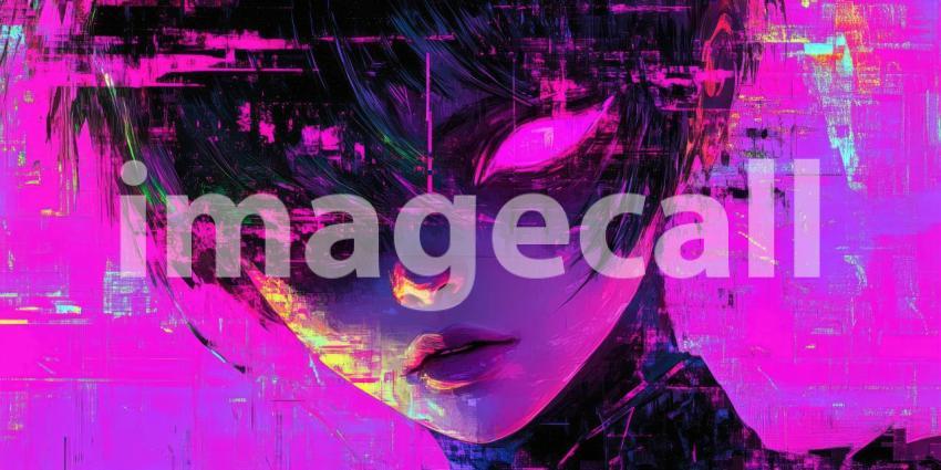 Abstract Glitch Art Cityscape. Vibrant, digital painting with vertical lines and distorted reflections. Perfect for futuristic, tech, and artistic concepts.