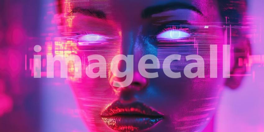 Abstract Glitch Art Cityscape. Vibrant, digital painting with vertical lines and distorted reflections. Perfect for futuristic, tech, and artistic concepts.