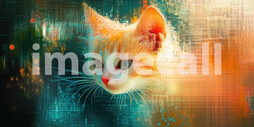 Abstract Glitch Art Cityscape. Vibrant, digital painting with vertical lines and distorted reflections. Perfect for futuristic, tech, and artistic concepts.