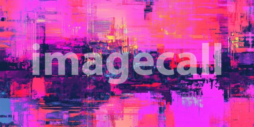 Abstract Glitch Art Cityscape. Vibrant, digital painting with vertical lines and distorted reflections. Perfect for futuristic, tech, and artistic concepts.