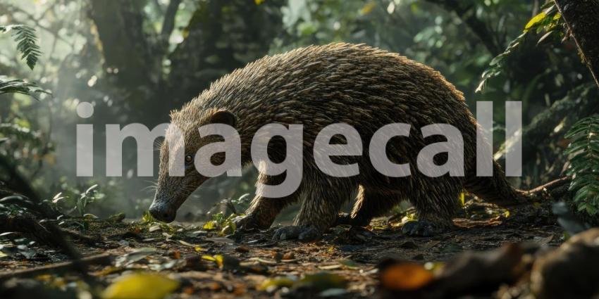 Golden Mole in the Rainforest. Close-up portrait of a small, furry mammal with a pointed snout. Perfect for nature, wildlife, and exotic animal themes.