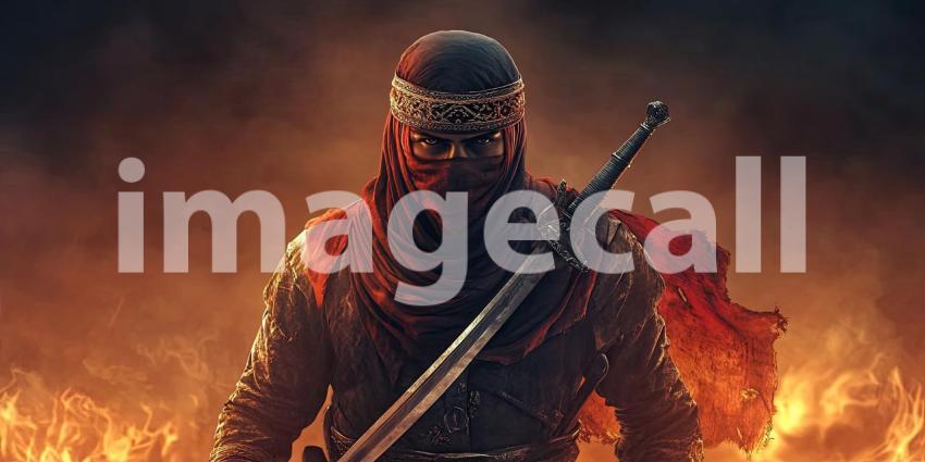 Warrior in Ornate Attire with Sword: A Historical or Fantasy Figure