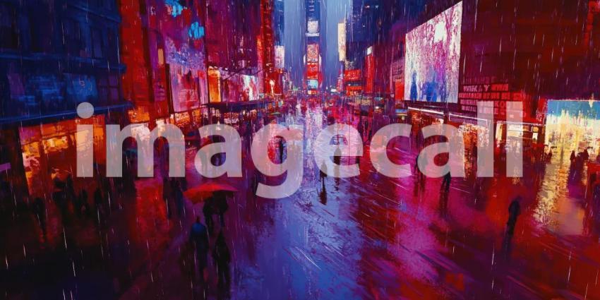 Rainy Times Square at Dawn. Empty city streets with iconic billboards and yellow cabs. Perfect for urban, cinematic, and atmospheric themes.