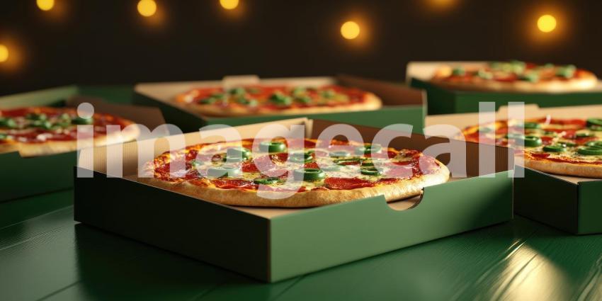 Pepperoni Pizza in a Cardboard Box. Freshly baked pizza with melted cheese and toppings, ready to serve. Perfect for food, delivery, and restaurant themes.
