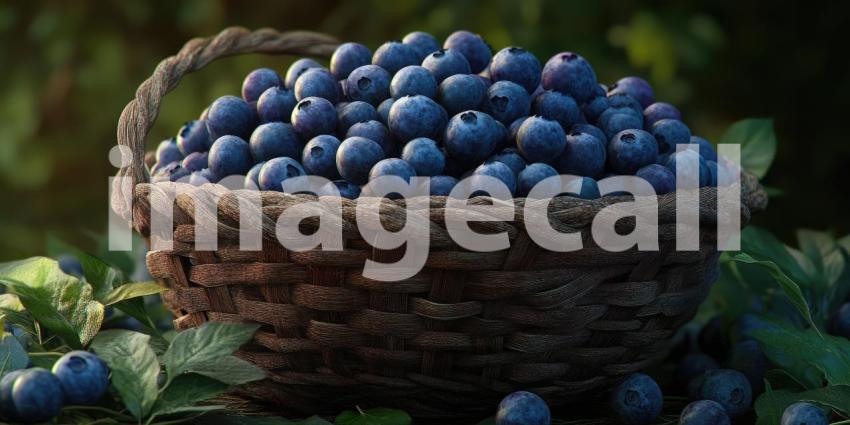 Fresh Blueberry Harvest. Wicker basket overflowing with ripe, juicy blueberries. Perfect for food, health, and summer themes.