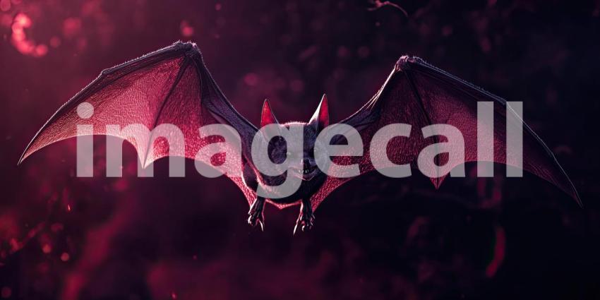 Bat Flying Over a Desolate Landscape at Sunset. Dramatic scene with a large bat silhouetted against a fiery sky. Perfect for fantasy, horror, and gothic themes.