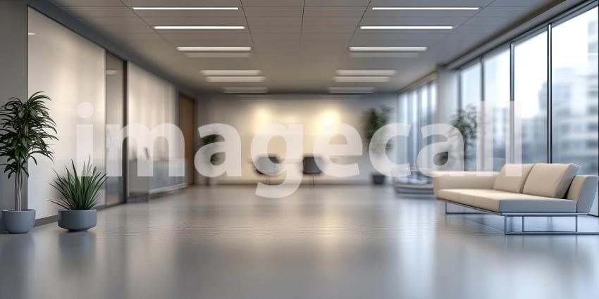 Modern Office Reception Area. Sunlit workspace with a clean design and stylish furniture. Perfect for business, interior design, and corporate themes.