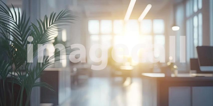 Modern Office Reception Area. Sunlit workspace with a clean design and stylish furniture. Perfect for business, interior design, and corporate themes.