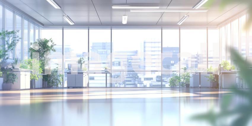 Modern Office Reception Area. Sunlit workspace with a clean design and stylish furniture. Perfect for business, interior design, and corporate themes.