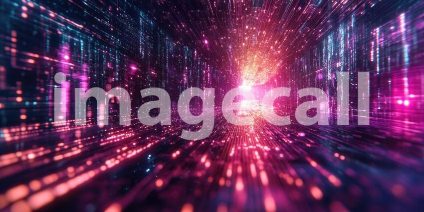 Red Digital Matrix Tunnel. Abstract, futuristic background with glowing lines and binary code. Perfect for technology, data, and virtual reality themes.