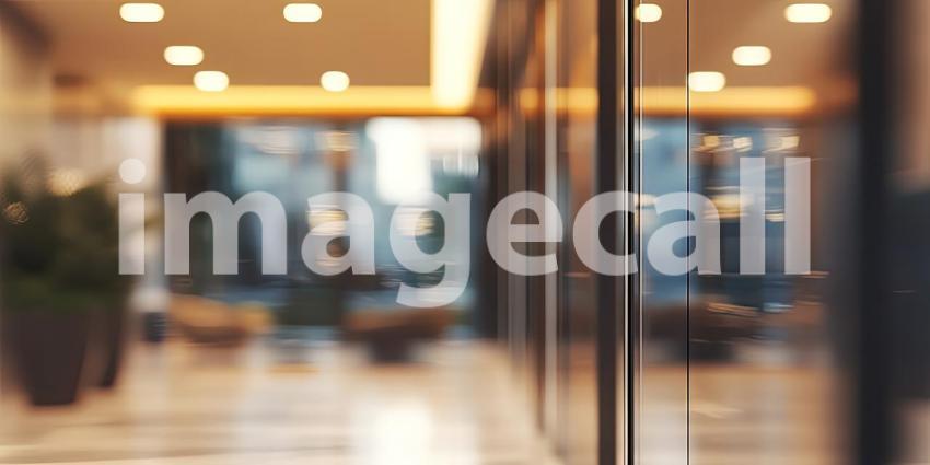 Autumnal Cityscape Through Glass. A view of a park with colorful trees through a large window. Perfect for interior design, travel, and seasonal themes.