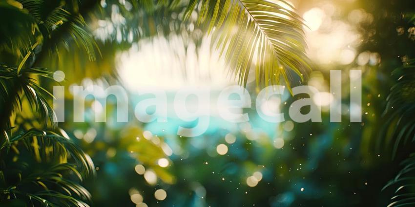 Tropical Sunlight Through Palm Leaves. Sunlight filters through lush foliage, creating a warm and inviting atmosphere. Perfect for nature, travel, and summer themes.