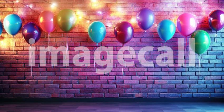 Festive Birthday Party Scene. A colorful cake with lit candles sits on a table surrounded by balloons and confetti. Perfect for birthday, celebration, and party themes.