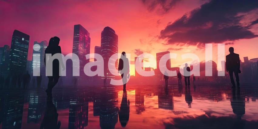 Detailed Architectural Scale Model Showcasing a Modern Multi-Story Building with Glass Facades, Lush Landscaping, and Dynamic Human Activity