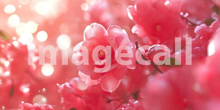 Field of Delicate Pink Flowers. A close-up of a vibrant field of blooming flowers bathed in warm sunlight. Perfect for spring, nature, and feminine themes.