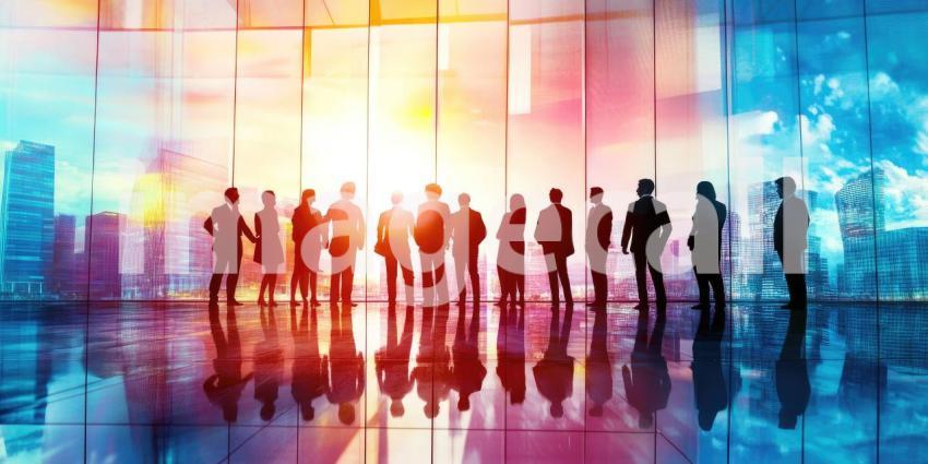 Detailed Architectural Scale Model Showcasing a Modern Multi-Story Building with Glass Facades, Lush Landscaping, and Dynamic Human Activity