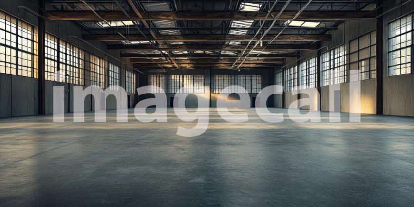 Industrial Warehouse Interior. A large, empty warehouse space with high ceilings and natural light. Perfect for industrial, architecture, and commercial themes.