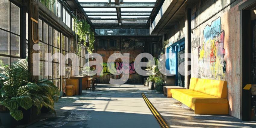 Industrial Warehouse Interior. A large, empty warehouse space with high ceilings and natural light. Perfect for industrial, architecture, and commercial themes.