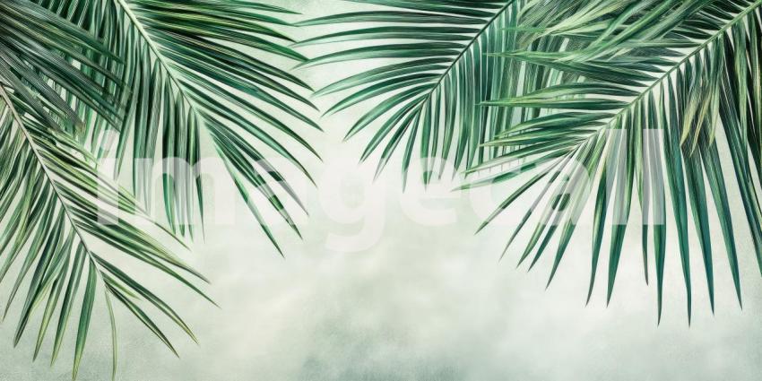 Tropical Leaf Frame on Concrete. Lush green palm leaves arranged on a textured background. Perfect for summer, nature, and botanical themes.