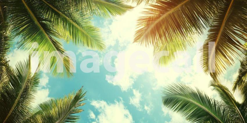 Tropical Leaf Frame on Concrete. Lush green palm leaves arranged on a textured background. Perfect for summer, nature, and botanical themes.