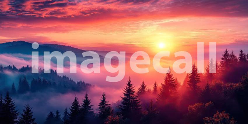 Dramatic Sunset over a Serene Lake. A fiery sky reflects on calm water with trees and reeds silhouetted in the foreground. Perfect for nature, landscape, and atmospheric themes.