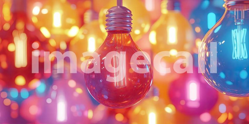 Colorful Illuminated Light Bulbs. A cluster of glowing light bulbs in a rainbow of colors. Perfect for creativity, energy, and inspiration themes.
