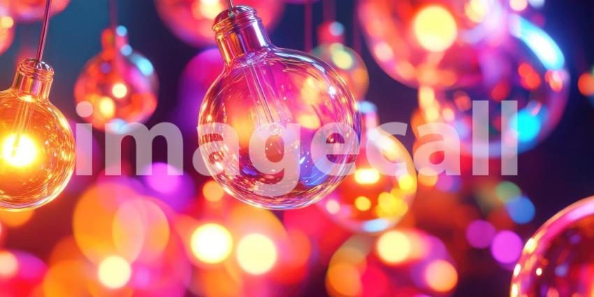 Colorful Illuminated Light Bulbs. A cluster of glowing light bulbs in a rainbow of colors. Perfect for creativity, energy, and inspiration themes.