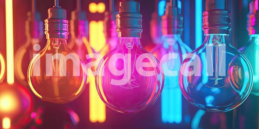 Colorful Illuminated Light Bulbs. A cluster of glowing light bulbs in a rainbow of colors. Perfect for creativity, energy, and inspiration themes.