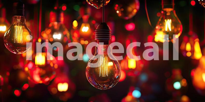 Colorful Illuminated Light Bulbs. A cluster of glowing light bulbs in a rainbow of colors. Perfect for creativity, energy, and inspiration themes.